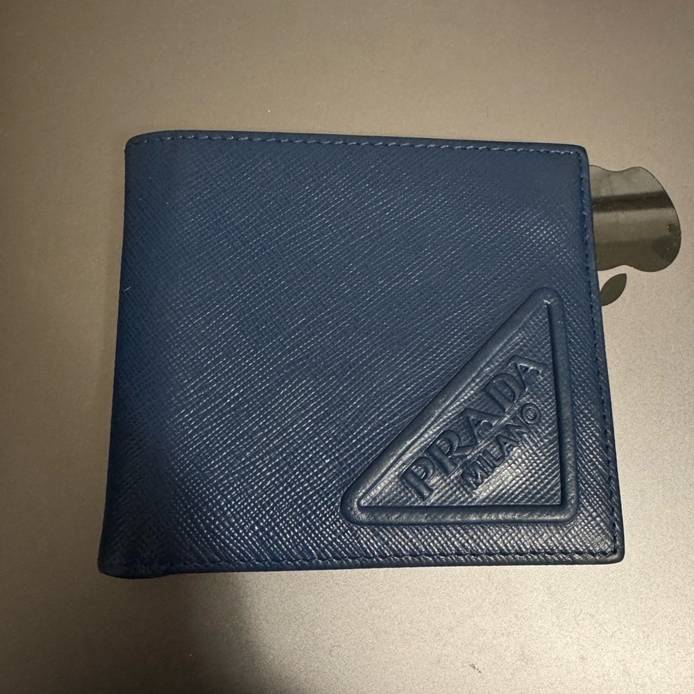 Prada Saffiano Leather Embossed Men's Blue Bifold Wallet